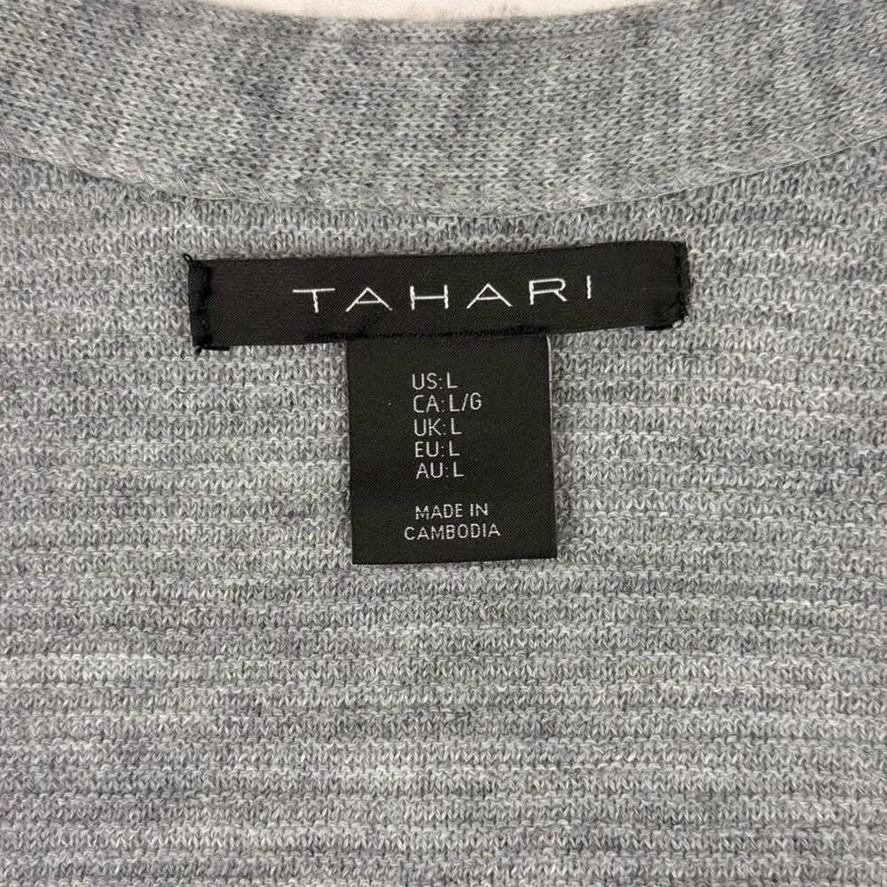 Tahari Merino Wool Blend Cardigan Open-front Gray Ribbed Knit Sweater Women's L - Picture 3 of 8